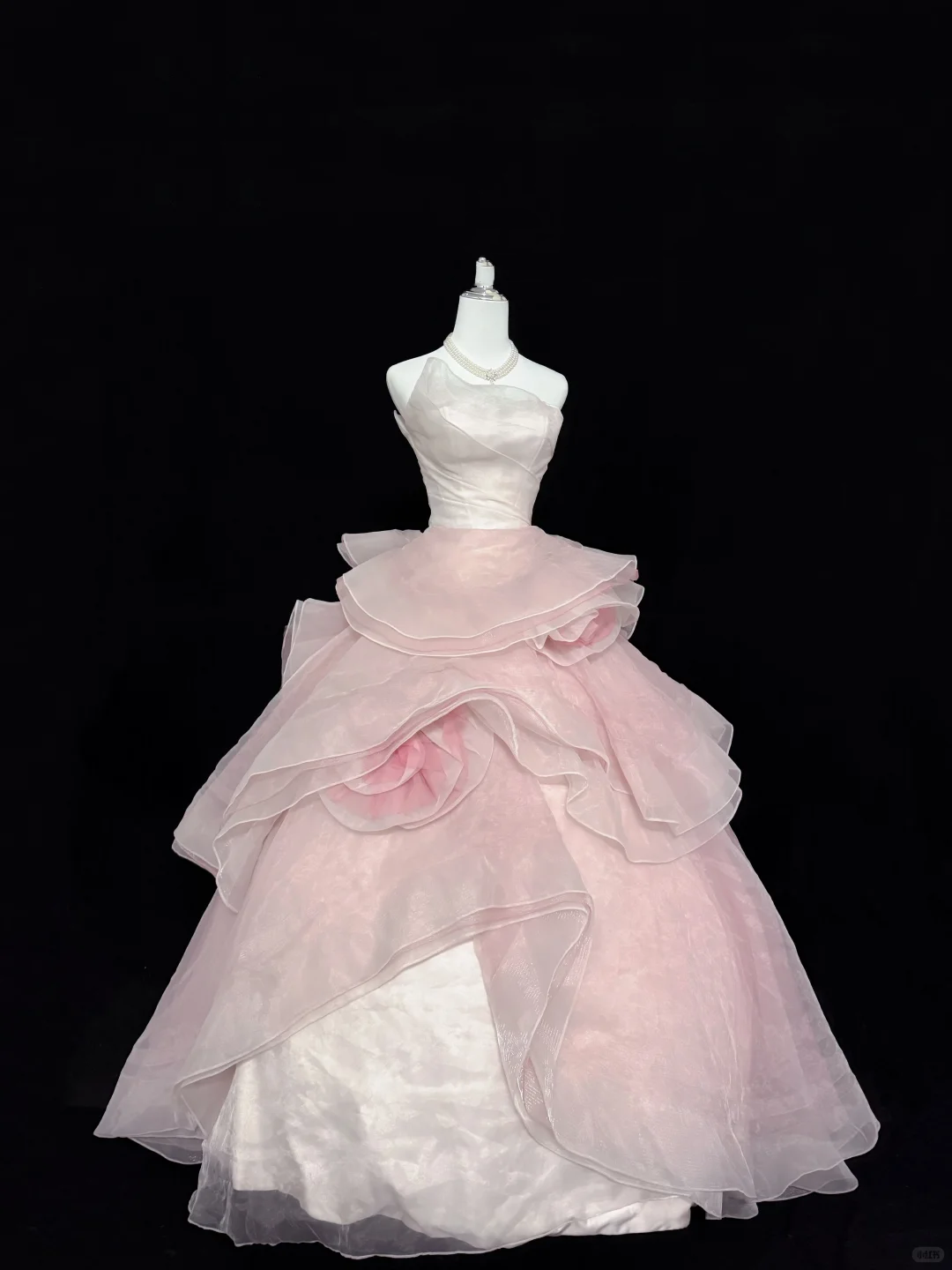 Blush Pink Strapless Cinched Waist Long Romantic Dress with Multi-Layer Voluminous Skirt, Wedding Gown gh7930