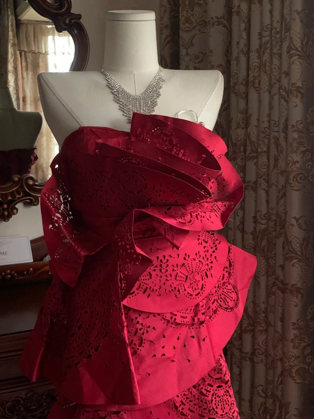 Red Strapless Waist-Cinched Cutout Elegant Prom Dress, Evening Gown, Graduation Prom Dress gh7251