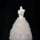 Blush Pink Strapless Cinched Waist Ruffled Edge Voluminous Skirt Girly Romantic Dress, Wedding Gown gh8066