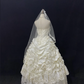 Off White Strapless Romantic Gown, Lace Fabric, Cinched Waist, Voluminous Tiered Skirt with Lace Trim, Wedding Gown gh8105