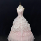 Blush Pink Halter Romantic Bridal Gown, Embroidered, Cinched Waist, Vintage Elegant Voluminous Designer Skirt, Wedding Dress gh8150