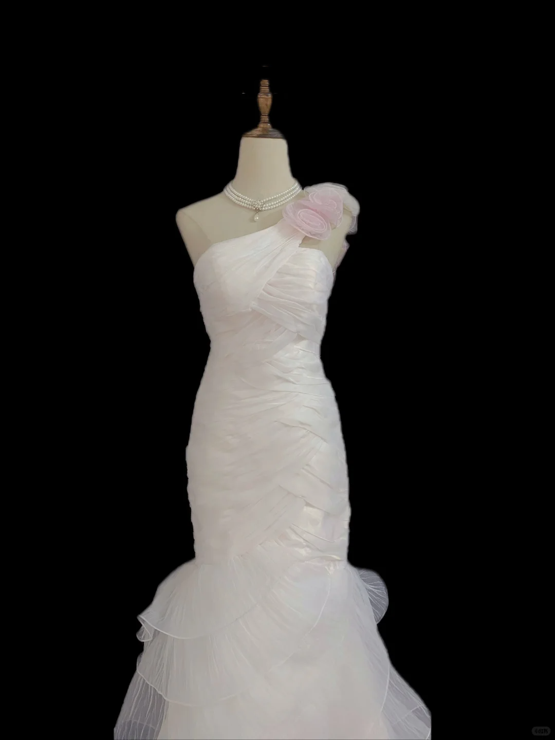 Blush Pink One-Shoulder Sexy Long Romantic Wedding Dress, Fitted Waist, Bodycon Silhouette gh8331