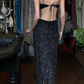Black Gradient Sequin Long Formal Gown Spaghetti Straps Slim Mermaid Evening Dress gh9641