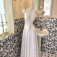 White Satin Spaghetti Straps, Waist-Cinched, Figure-Flattering Elegant Romantic Dress, Wedding Gown gh7770