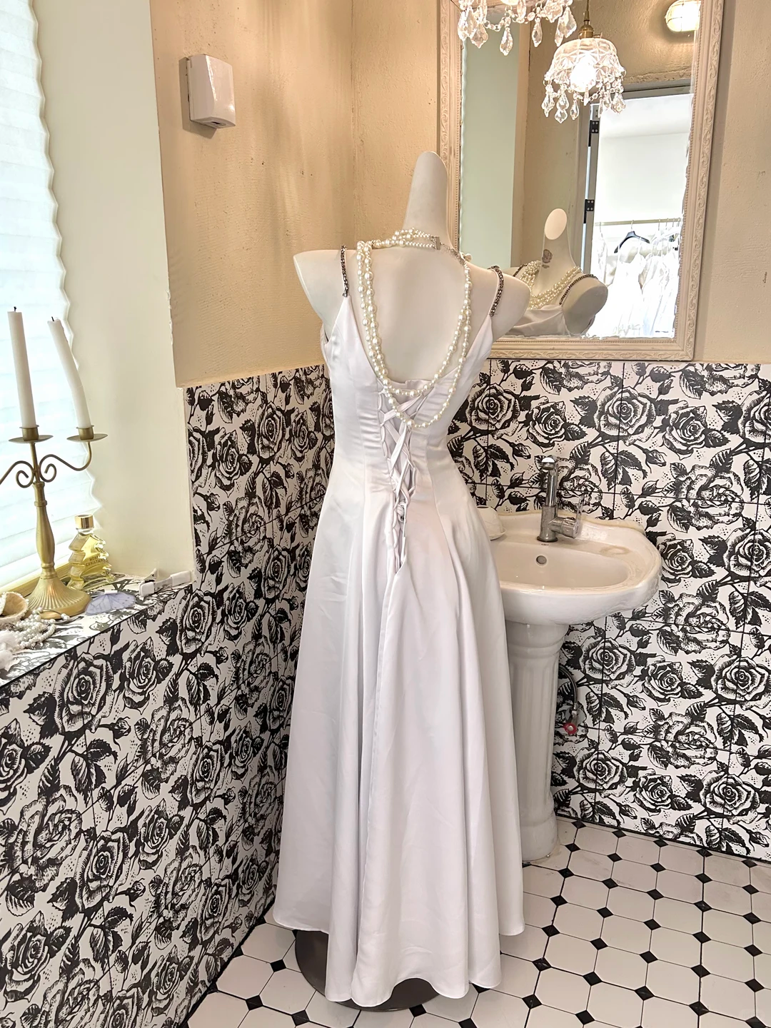 White Satin Spaghetti Straps, Waist-Cinched, Figure-Flattering Elegant Romantic Dress, Wedding Gown gh7770
