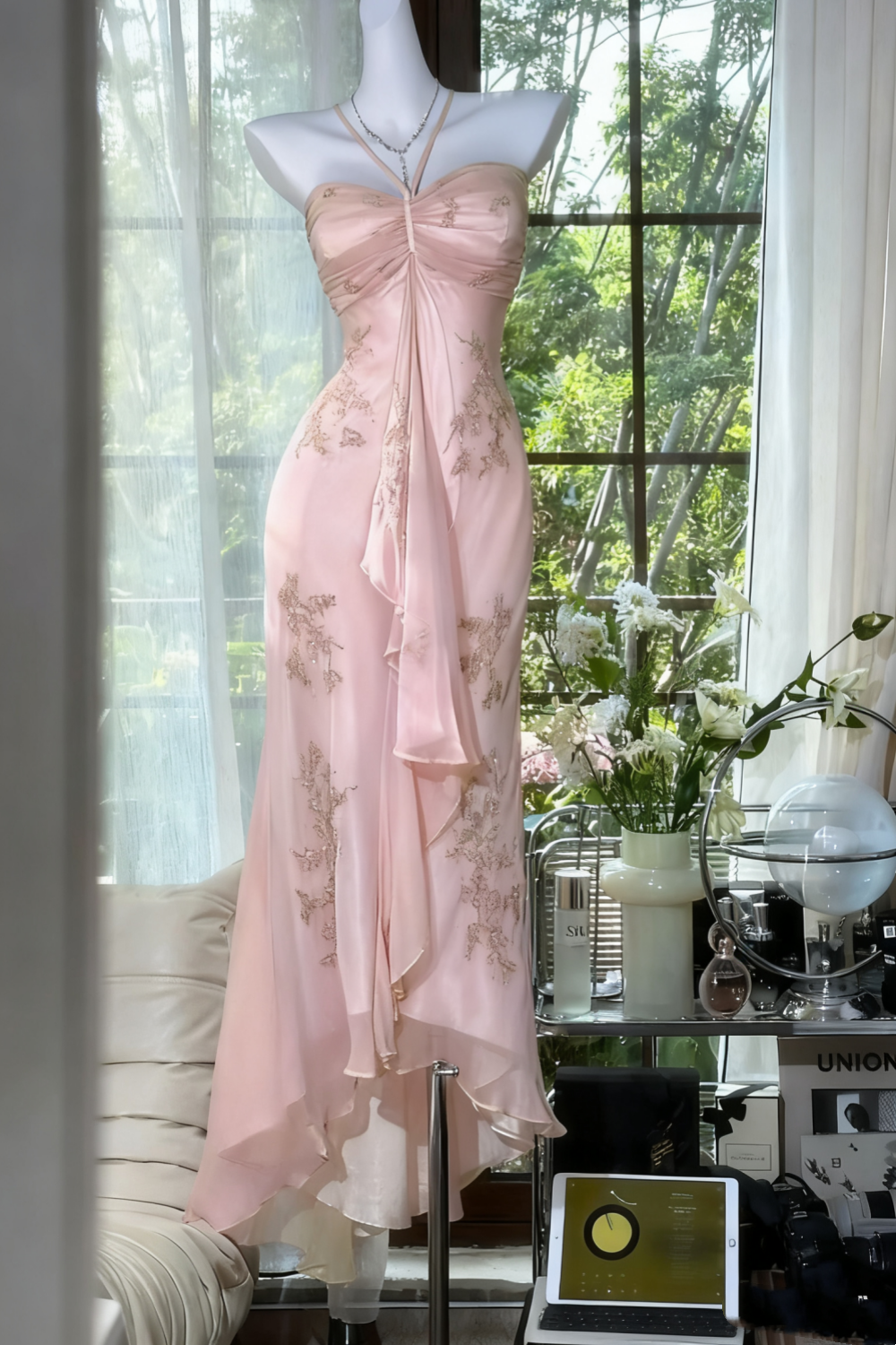 ✨Girlhomeshops-Green beaded exquisite gorgeous long chiffon Prom dress evening dress party dress gh4987