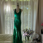 Green Gorgeous Shiny Fashion Elegant Delicate Lace Beading Long Satin Chiffon Fairy Ball Gown Evening Dress Birthday/Wedding Guest/Holiday Party Dress Prom Dress Valentine's Day Date Dress gh4037