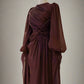 Burgundy Long Sleeve Evening Dress A-Line Prom Gown Party Dress gh4317