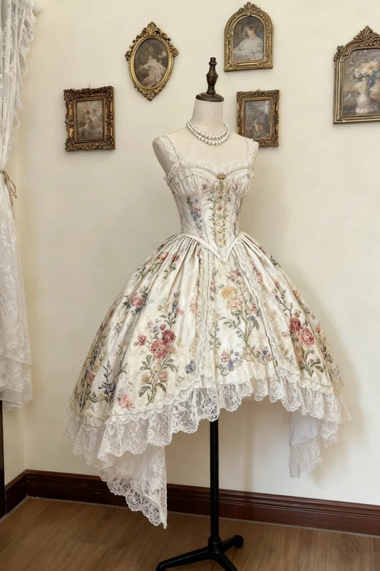 Geburtstagskleid im Rokoko-Stil mit Blumenmuster, inspiriert von Ölgemälden (GH6886)