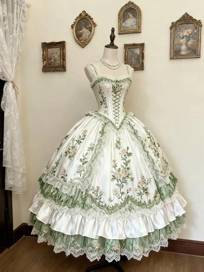 Robe de palais rococo rose verte et blanche gh6781