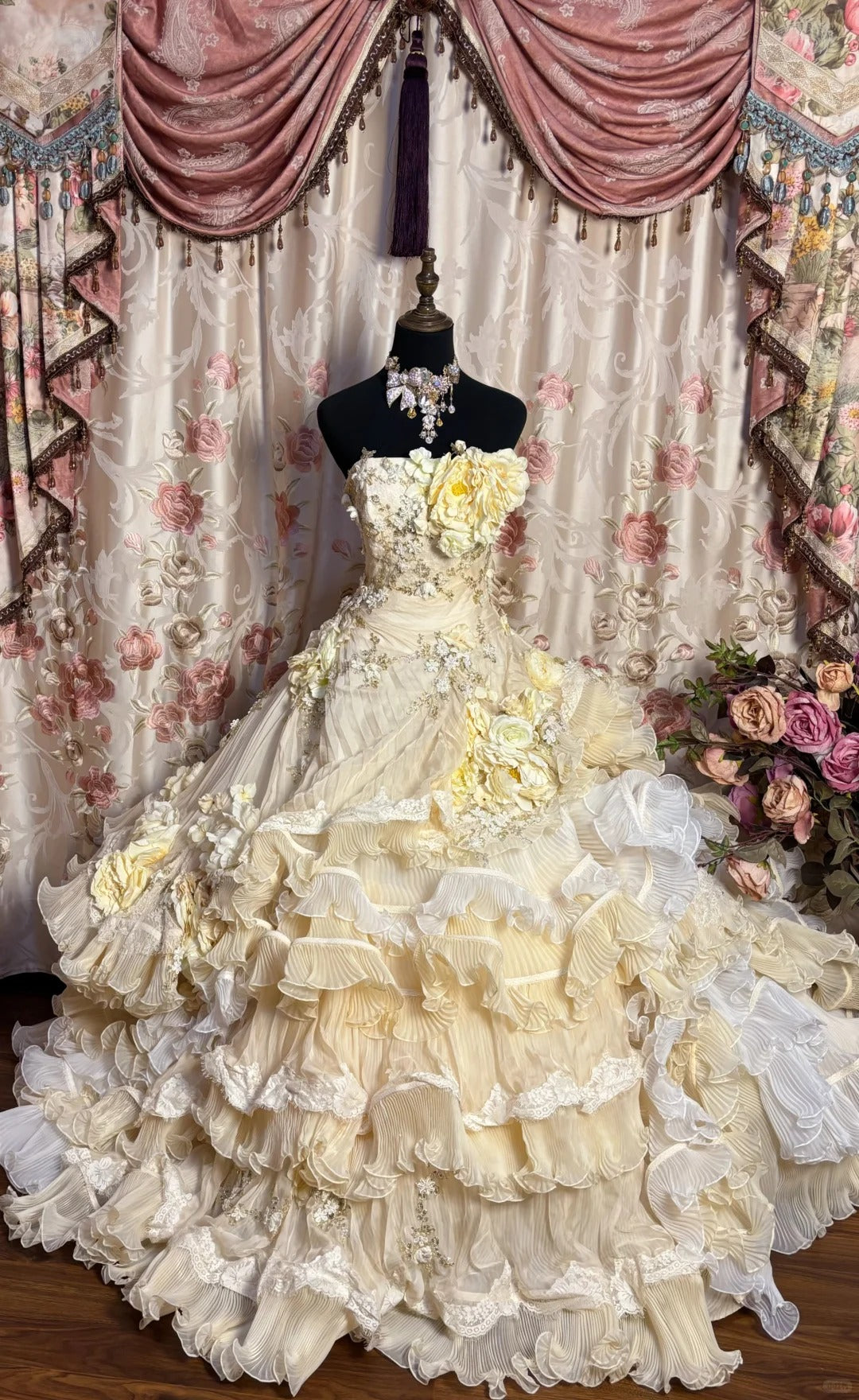 Gelbes langes Ballkleid mit Blumenmuster und Perlen aus Tüll, Abendkleid für Erwachsene, Hochzeitskleid gh4572