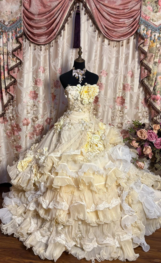 Robe de soirée longue en tulle à fleurs jaunes et perles, robe de mariée pour adulte, gh4572