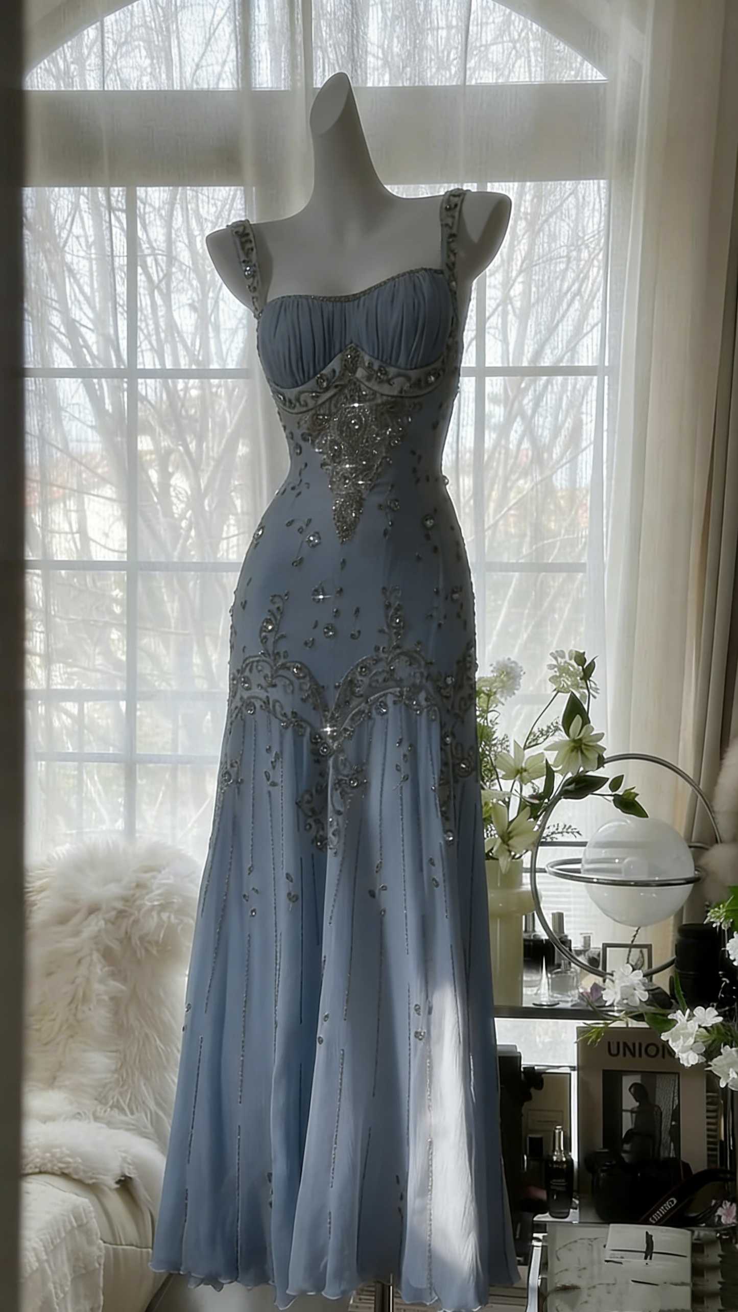 Ivory Vintage Elegant Shiny Exquisite Rhinestone Beading Long Chiffon Ball Gown Evening Dress Birthday Party Dress Prom Dress Graduation Dress gh3945