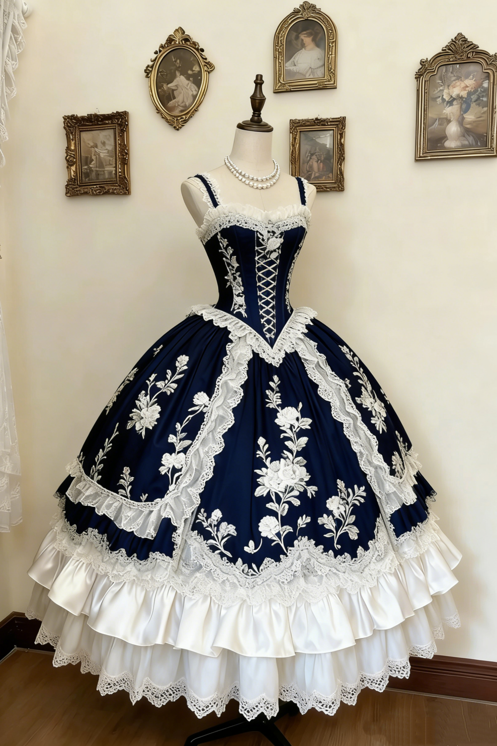 Robe de palais rococo rose verte et blanche gh6781