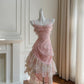 Rosa Spitze Vintage Flowy lange/kurze Homecoming Kleid Chiffon Ballkleid Geburtstag Party Kleid gh4406
