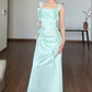 Stilvolles, schlichtes, fließendes Schleifenband, elegantes langes Satin-Abendkleid/Partykleid gh7084