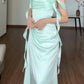 Stilvolles, schlichtes, fließendes Schleifenband, elegantes langes Satin-Abendkleid/Partykleid gh7084