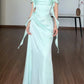 Stilvolles, schlichtes, fließendes Schleifenband, elegantes langes Satin-Abendkleid/Partykleid gh7084