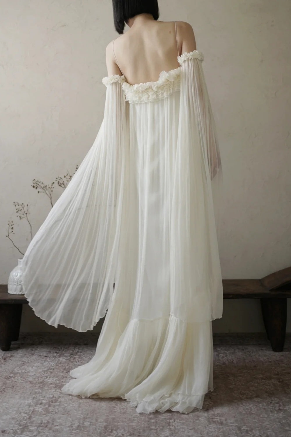 girlhomeshops - Robe de fée blanche longue en mousseline de soie gh5735