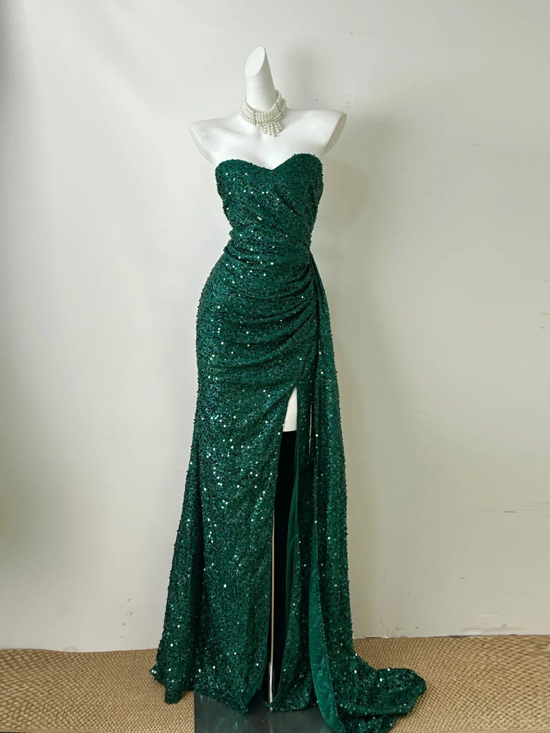 Robe de soirée longue à paillettes, verte, simple, élégante et à la mode, longueur au sol, robe de bal, gh3727