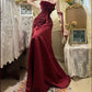 Burgunderrotes Vintage-Blumenkleid, lang, Satin, Ballkleid, Geburtstagspartykleid, Abendkleid, gh4412