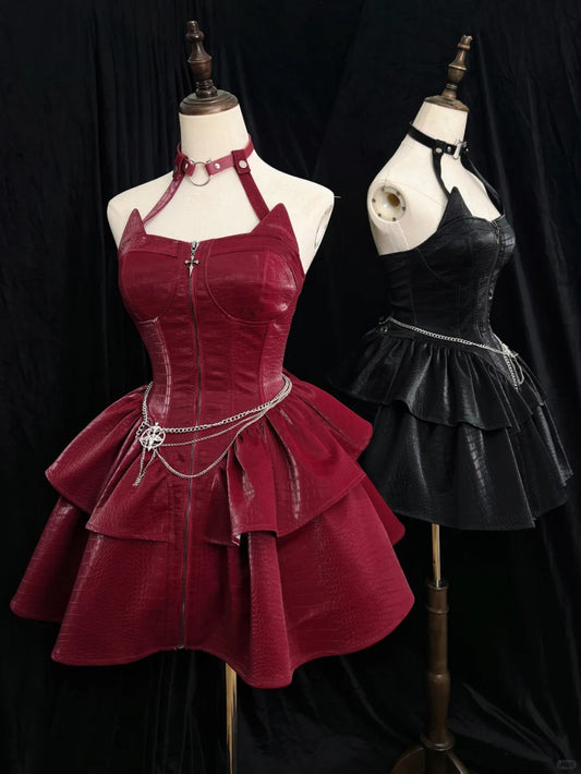 Girlhomeshops - Robe courte noire et rouge pour soirée d'Halloween, tenue de soirée, déguisement d'Halloween, gh5771