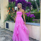 Light pink A-line off-shoulder long ruffled elegant tulle ball gown evening dress gh2684