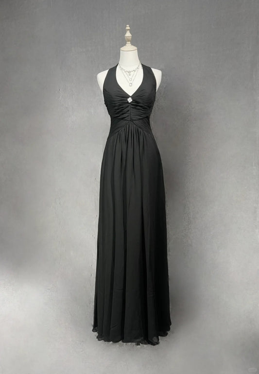 Black Retro Simple Fashion Elegant Exquisite Rhinestone Suspender Long Tulle Floor-Length Prom Dress Evening Dress Prom Dress Party Dress Bridesmaid Dress gh3858