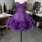 girlhomeshops - Robe courte en tulle bleu délicat ornée de perles, robe de bal de promo/anniversaire gh6163