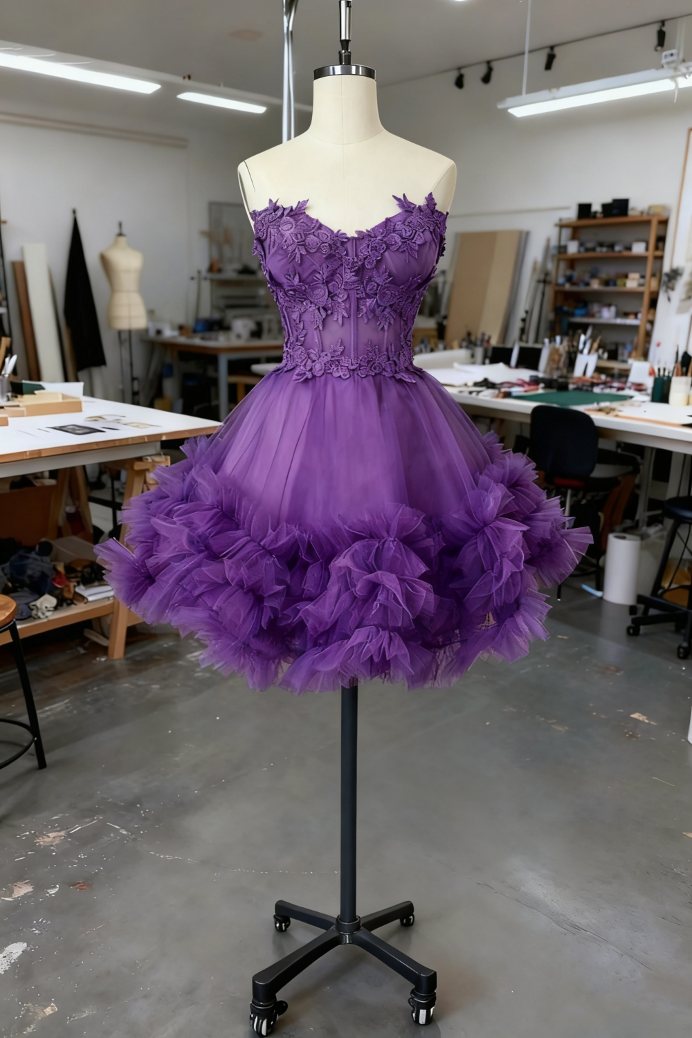 girlhomeshops - Robe courte en tulle bleu délicat ornée de perles, robe de bal de promo/anniversaire gh6163