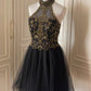 Robe de soirée courte en tulle ornée de perles noires, robe de bal, robe de fête d'anniversaire, gh4848
