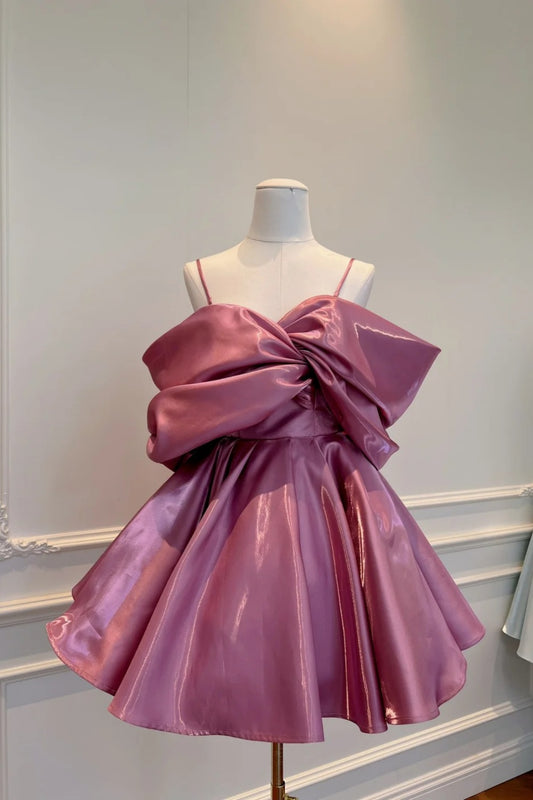 Robe de bal courte violette en satin, robe d'anniversaire gh6799