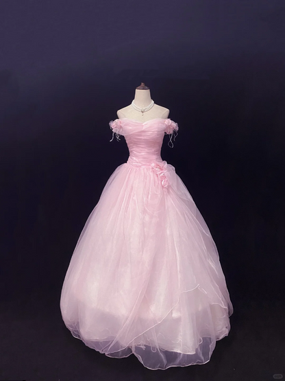 Light Pink Off Shoulder | Slim Waist | Princess Puffy Skirt | Wedding & Evening Dress gh8132