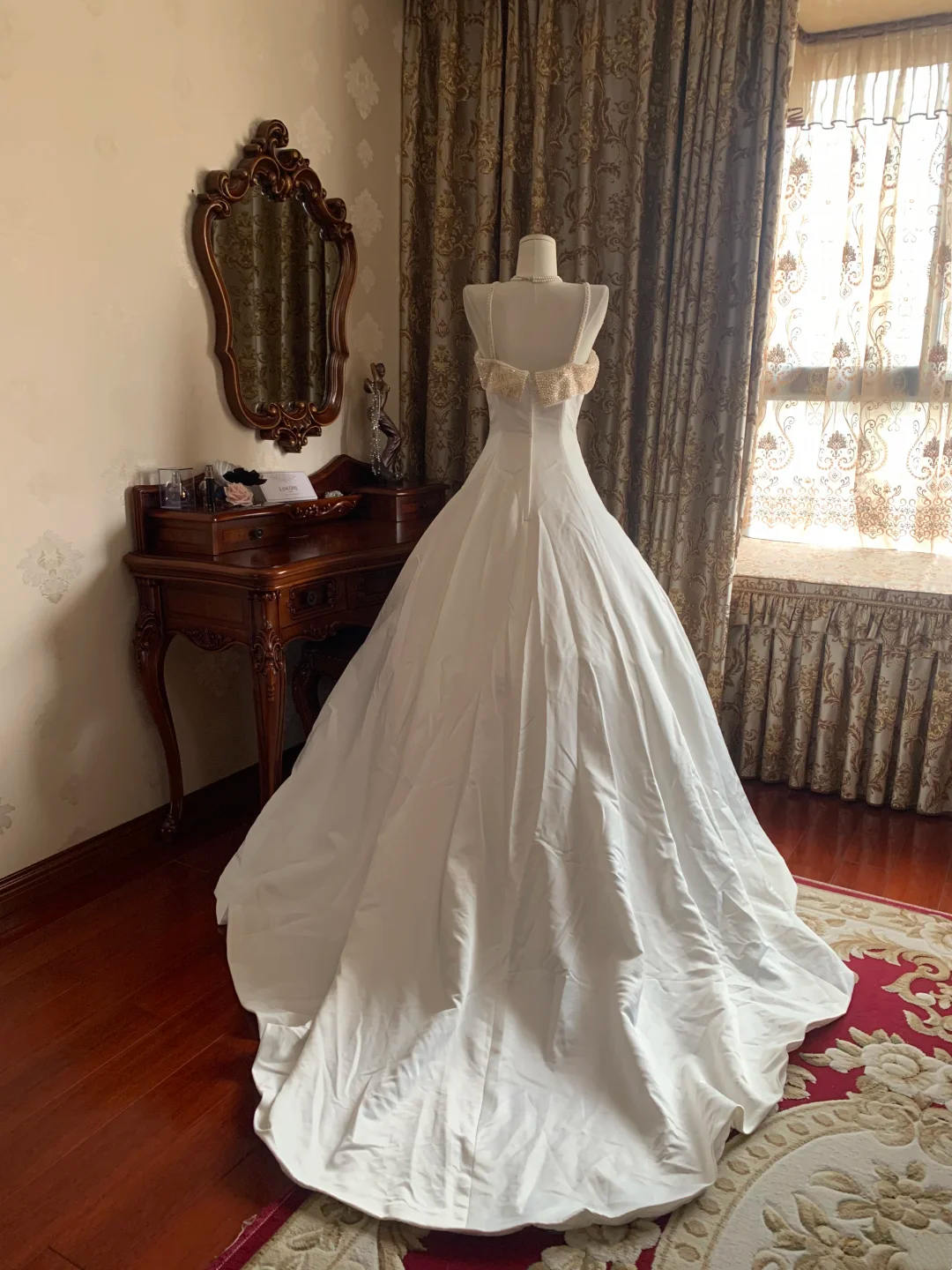White Spaghetti Strap Waist-Cinched Voluminous Skirt Elegant Vintage Prom Gown, Graduation Dress, Wedding Dress gh7263