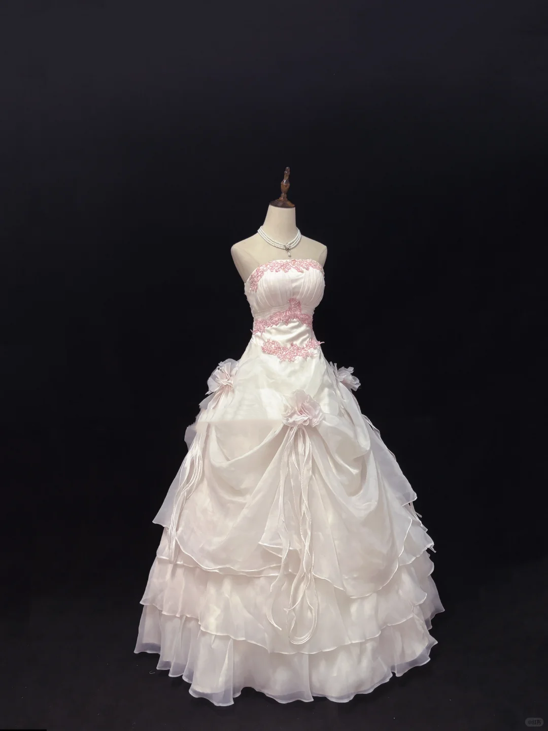 Blush Pink Strapless Embroidered Cinched Waist Voluminous Skirt Vintage Romantic Dress, Wedding Gown gh7998