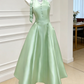 Light Color Halter Waist-Cinched Fitted Satin Elegant Evening Dress, Fairy Gown, Romantic Gown gh7380