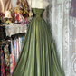 Muted Sage Strapless Waist-Cinched Maxi Vintage Formal Evening Party Gown gh7189