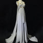 White Vintage Ancient Greek Goddess Gorgeous Sparkling Elegant Exquisite Gold Rhinestone Beads Tulle Long Mermaid Floor Length Trail Slim Fairy Ball Gown Evening Gown Party Dress Prom Gown gh3852