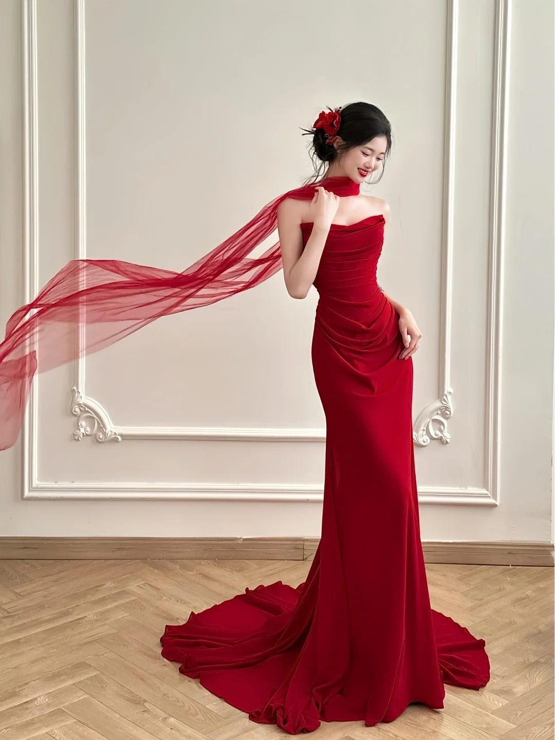 Burgunderrot, elegant, schlicht, lang, Satin, bodenlang, Ballkleid, Abendkleid, Ballkleid, gh4361