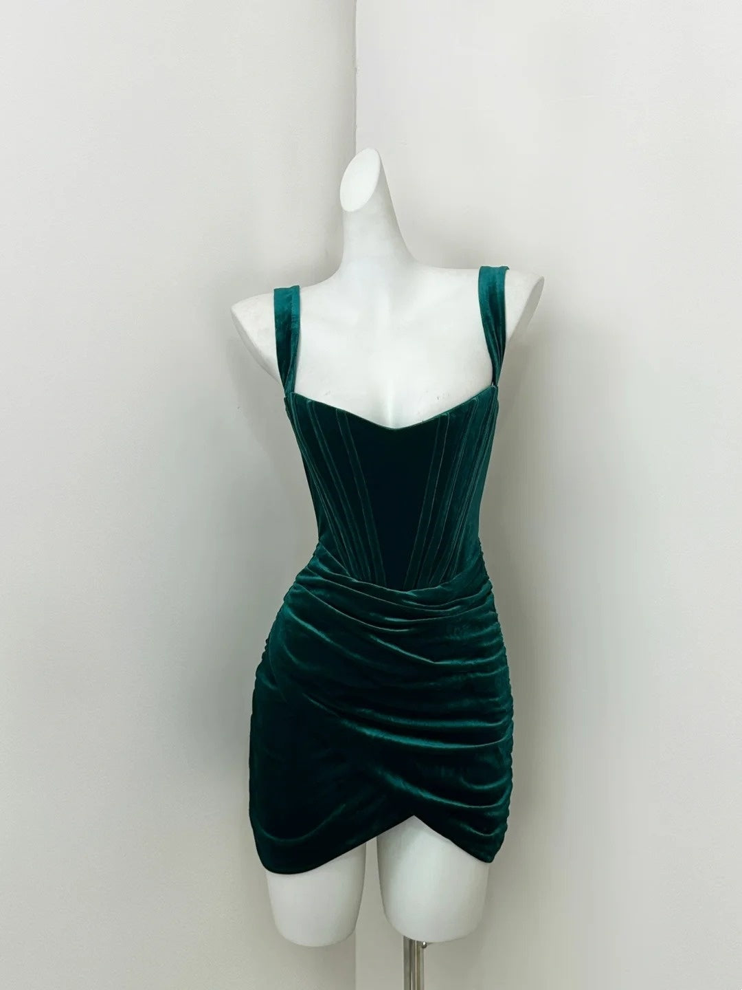 Blaugrünes, schlichtes, modisches, kurzes Samtkleid für die Heimkehr, Geburtstagskleid, Ballkleid, Partykleid, gh4829