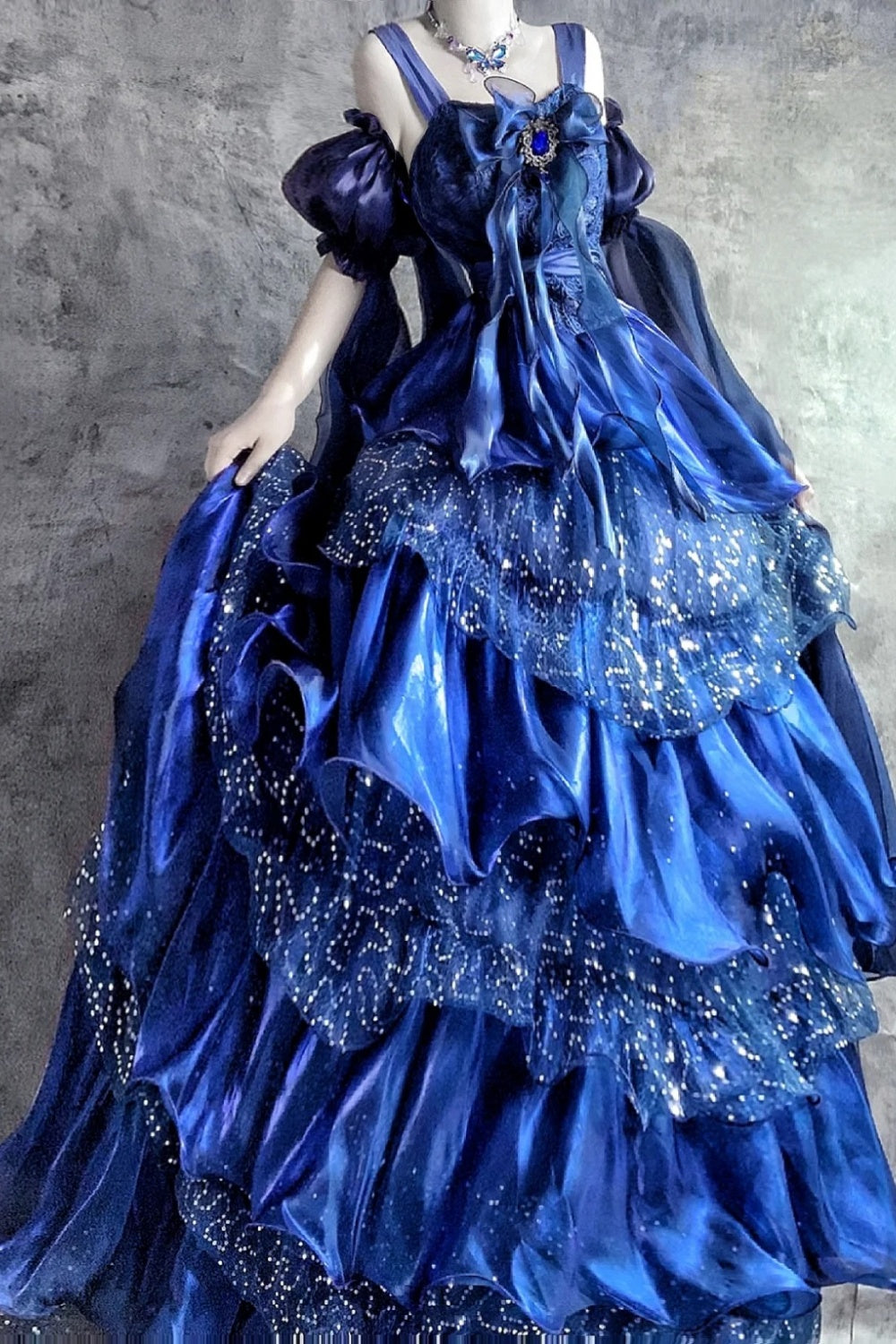 A gorgeous, shimmering blue long tulle ball gown gh6848