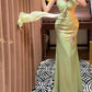 Grünes Blumenperlen-Exquisites langes Satin-Ballkleid, Abendkleid, Partykleid, Abschlusskleid, gh4254