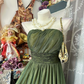 Muted Sage Strapless Waist-Cinched Maxi Vintage Formal Evening Party Gown gh7189