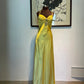 Yellow rhinestone elegant fashion long satin backless prom dress evening dress birthday party dress gh4947