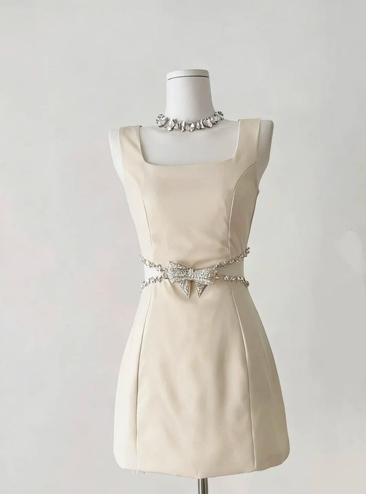 girlhomeshops - Robe de soirée courte en satin, simple et élégante, gh5691