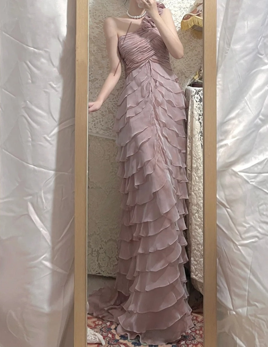 Lila Blumen Elegante Lange Chiffon Ballkleid Abendkleid Partykleid Brautjungfernkleider gh4463