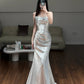 Robe de soirée sirène bustier argentée à sequins, style luxueux et scintillant - Robe somptueuse pour dîner et tapis rouge gh6566