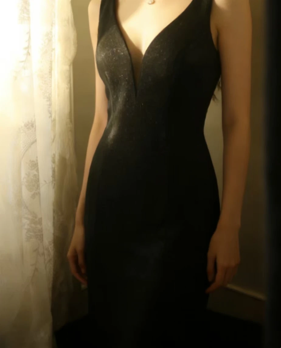 Black V-neck Waist-tight Slim-fit Sexy Elegant Party & Evening Gown gh7117