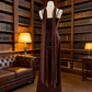 Robe sirène en satin café foncé à lacets - Robe de cocktail style mondain vintage gh6963
