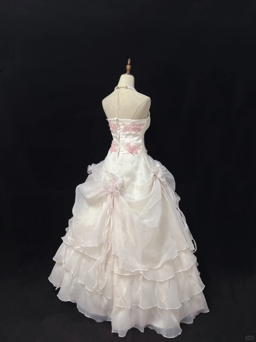 Blush Pink Strapless Embroidered Cinched Waist Voluminous Skirt Vintage Romantic Dress, Wedding Gown gh7998